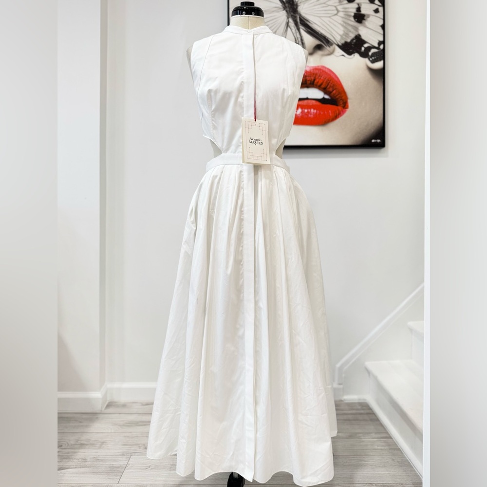 Alexander McQueen Cutout Poplin Midi Dress White XL - Picture 5 of 16